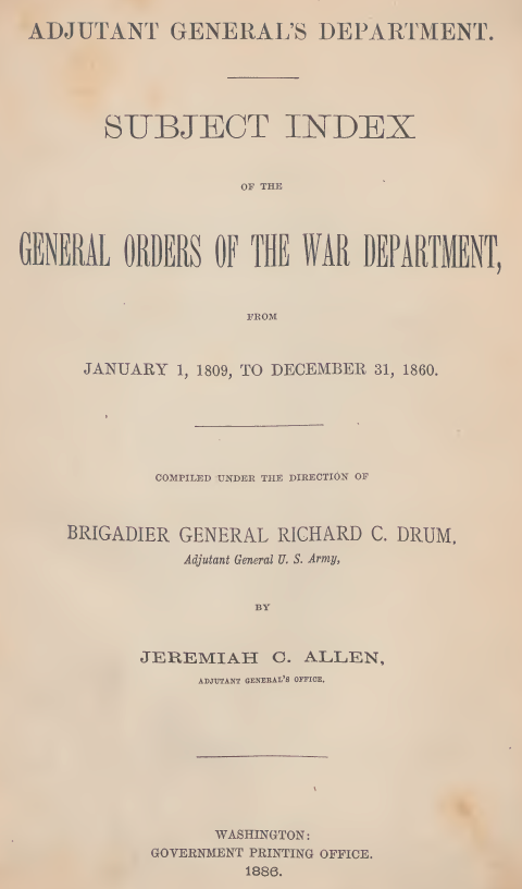 Preview of General Orders index entries for 1st Infantry movement