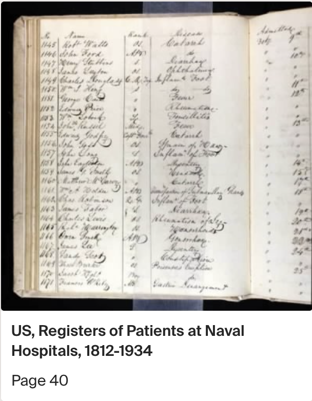 Preview of U.S. Naval Hospital register showing Matthew McGarvey entry