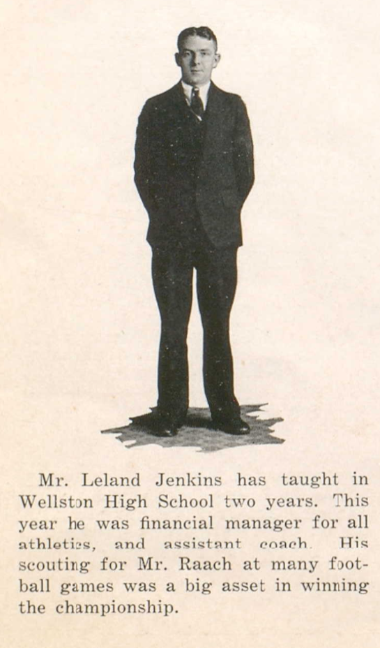 Portrait photograph of Leland Jenkins from the 1929 Wellston High School yearbook