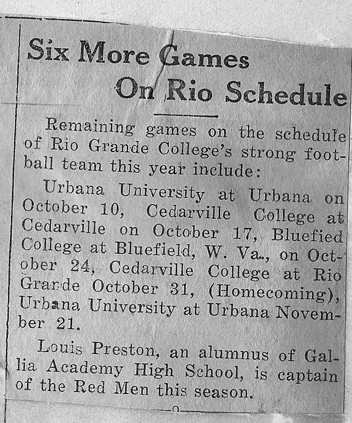 Newspaper clipping titled Six More Games On Rio Schedule from the Rio Grande College archives