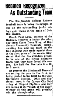 Gallipolis Daily Tribune clipping titled Redmen Recognized As Outstanding Team, November 15, 1933