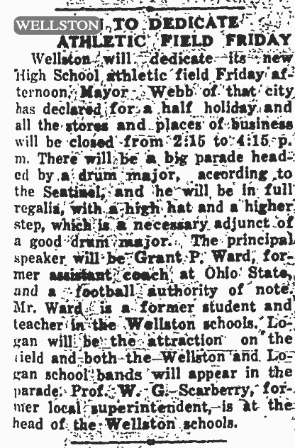 Gallipolis Daily Tribune clipping titled Wellston To Dedicate New Field Friday, published October 23, 1930