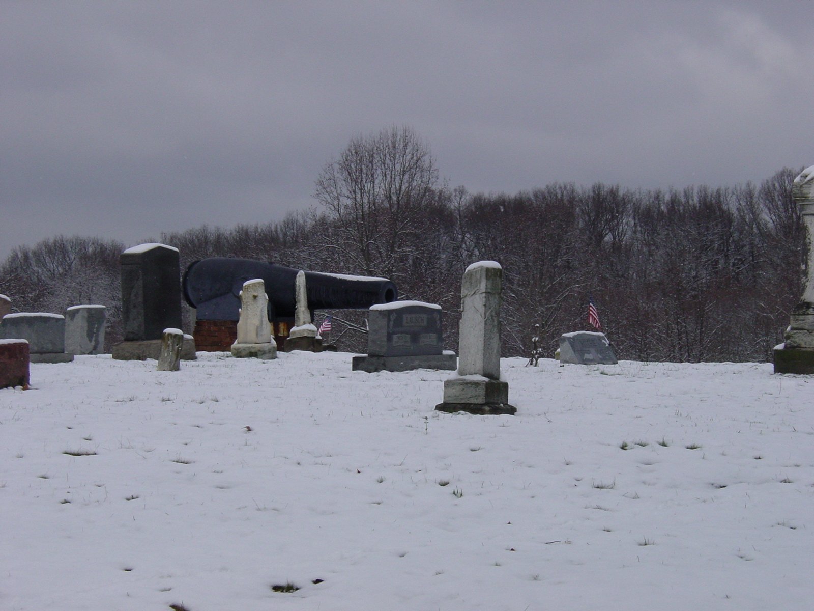 Snowy cemetery overlook at Ridgewood Cemetery