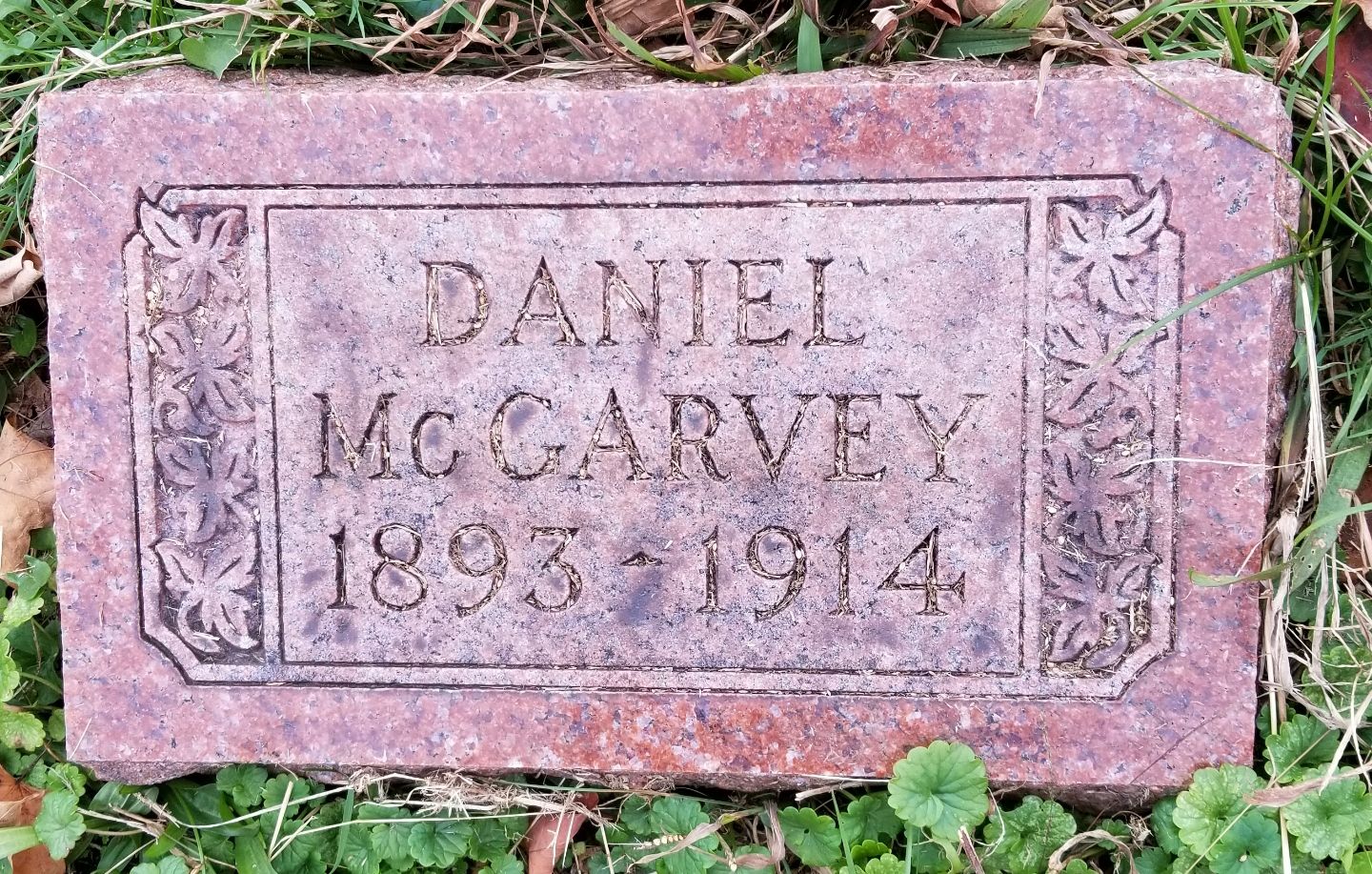 Grave marker for Daniel McGarvey, 1893 to 1914